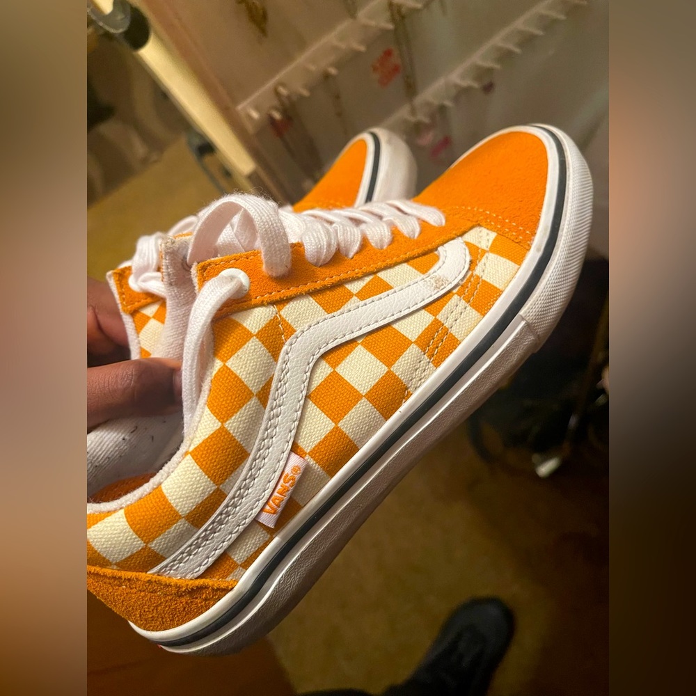 Orange and white checked Vans